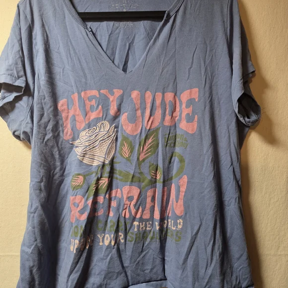 Blue Graphic Tee with Pink and Green Design - Picture 1 of 1